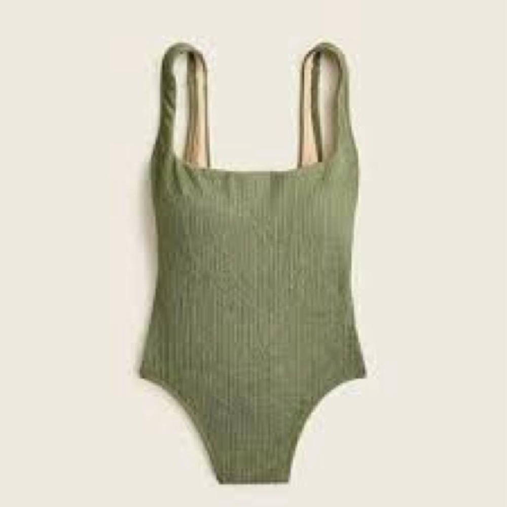 J. Crew Olive Green Ribbed One-Piece Swimsuit